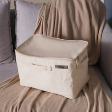 Load image into Gallery viewer, Sikobin Non-metal storage boxes Foldable Storage Box 1 Pack, Washable Linen Storage Basket with Lid and Leather Handles for Home Bedroom Closet Office