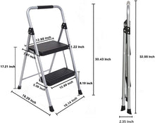 Load image into Gallery viewer, Topfun Folding 2 Step Ladder Lightweight Steel Step Stool Sturdy Anti-Slip Wide Platform with PVC Handgrip Easy-to-Carry Ladder Fully Assembled Multi-Use Ladder for Home and Office (2 Step)