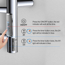 Load image into Gallery viewer, Sikobin Electrically heated towel rails Stainless Steel Towel Warmer with Timer, Wall Mounted Heated Drying Rack, Built-in Timer, with LED Indicators, Pluggable or Hardwired to Save Space in Home Bathrooms