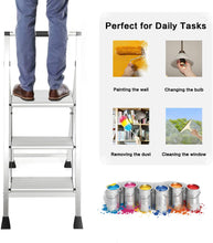 Load image into Gallery viewer, Topfun 3 Step Ladder, Lightweight Aluminum Folding Step Stool, Multi-Use Non-Slip Wide Platform Ultra-Light Sturdy Ladder, 225lbs Capacity, Fully Assembled for Household and Office