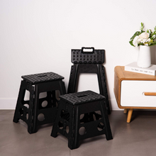 Load image into Gallery viewer, Topfun Folding Step Stool, 13 inch Non-Slip Footstool for Adults or Kids, Sturdy Safe Enough, Holds up to 300 Lb, Foldable Step Stools Storage/Open Easy, for Kitchen,Toilet,Office,RV (Black, 13inch)