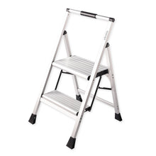Load image into Gallery viewer, Sikobin 2-Step Step Stool with Handle | Non-Slip Rubber Feet | Wide Treads | Lightweight Sturdy Metal Step Stool for Home and Garage - 300 lb Capacity (Steel)