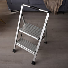 Load image into Gallery viewer, Sikobin 2-Step Step Stool with Handle | Non-Slip Rubber Feet | Wide Treads | Lightweight Sturdy Metal Step Stool for Home and Garage - 300 lb Capacity (Steel)