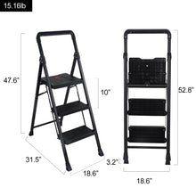 Load image into Gallery viewer, Topfun Folding 2 Step Ladder, Safety Lock Design, Sturdy Steel Ladder with Convenient Handgrip and Anti-Slip Wide Pedal, 300lbs Capacity, Portable Foldable Step Stool (3-Step)
