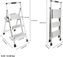 Load image into Gallery viewer, Topfun 3 Step Ladder, Lightweight Aluminum Folding Step Stool, Multi-Use Non-Slip Wide Platform Ultra-Light Sturdy Ladder, 225lbs Capacity, Fully Assembled for Household and Office

