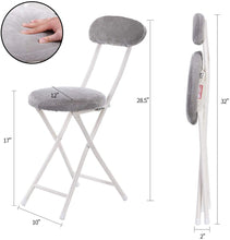 Load image into Gallery viewer, Topfun Folding Chair, 17 inch Lightweight Metal and Resilience Sponge Pad Round Stools, 300lb Capacity, Foldable Fabric Chair for Dorm, Rec Room, with Washable Cloth Cover (Grey, with Backrest)
