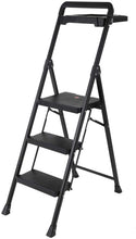 Load image into Gallery viewer, Topfun Folding 2 Step Ladder, Safety Lock Design, Sturdy Steel Ladder with Convenient Handgrip and Anti-Slip Wide Pedal, 300lbs Capacity, Portable Foldable Step Stool (3-Step with Tool Platform)
