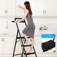 Load image into Gallery viewer, Topfun Folding 2 Step Ladder, Safety Lock Design, Sturdy Steel Ladder with Convenient Handgrip and Anti-Slip Wide Pedal, 300lbs Capacity, Portable Foldable Step Stool (3-Step with Tool Platform)
