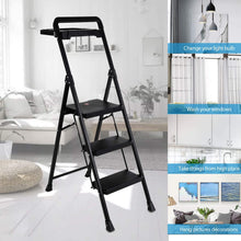 Load image into Gallery viewer, Topfun Folding 2 Step Ladder, Safety Lock Design, Sturdy Steel Ladder with Convenient Handgrip and Anti-Slip Wide Pedal, 300lbs Capacity, Portable Foldable Step Stool (3-Step with Tool Platform)
