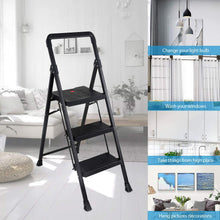 Load image into Gallery viewer, Topfun Folding 2 Step Ladder, Safety Lock Design, Sturdy Steel Ladder with Convenient Handgrip and Anti-Slip Wide Pedal, 300lbs Capacity, Portable Foldable Step Stool (3-Step)
